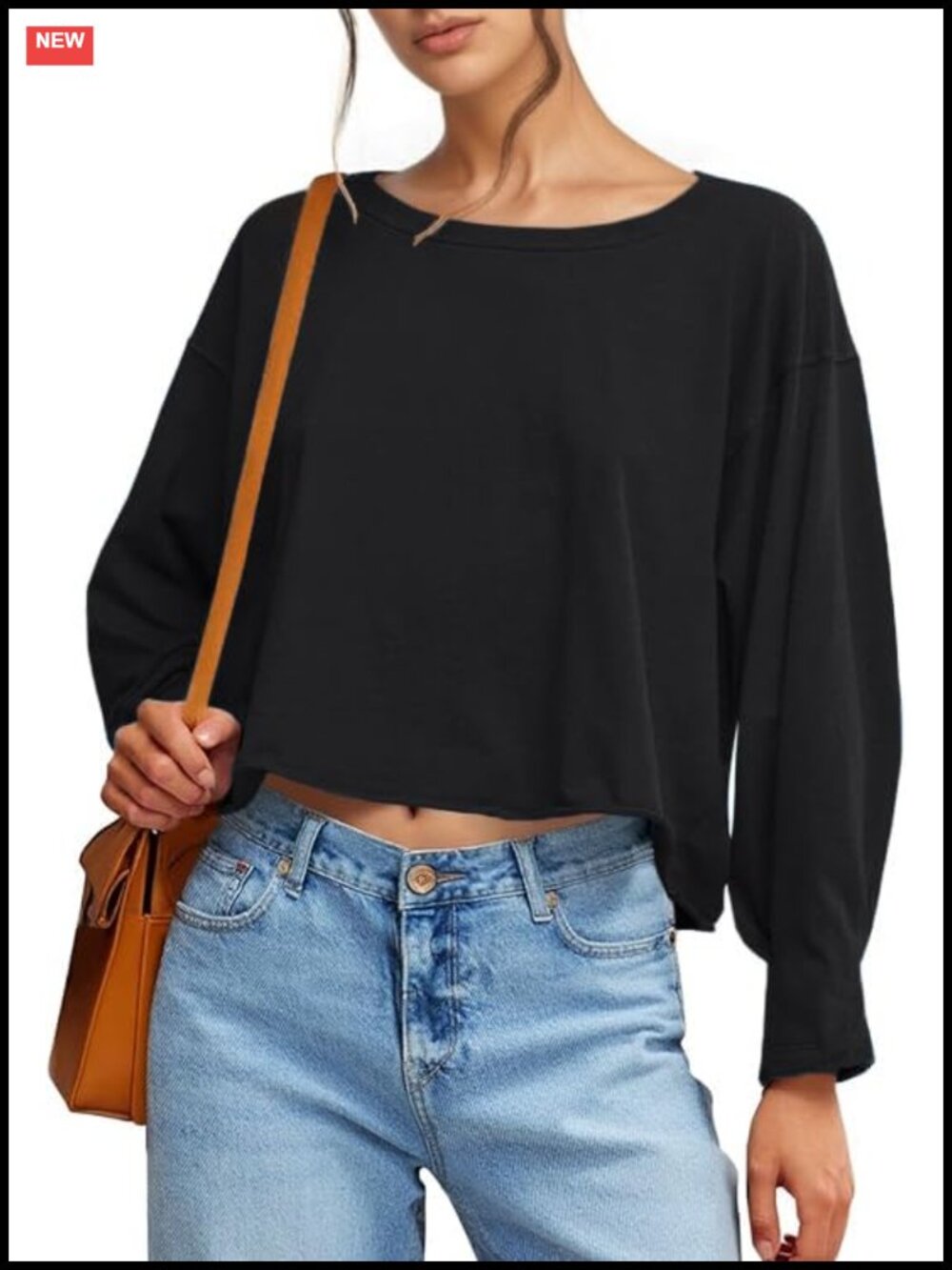 Oversized Long Sleeve Crop Top Polyester Relaxed Fit Women's Casual Tee